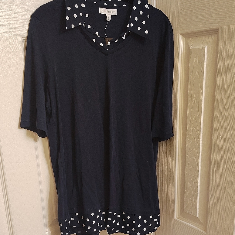 Kim Rogers Black Tee with White Polka Dot Accents